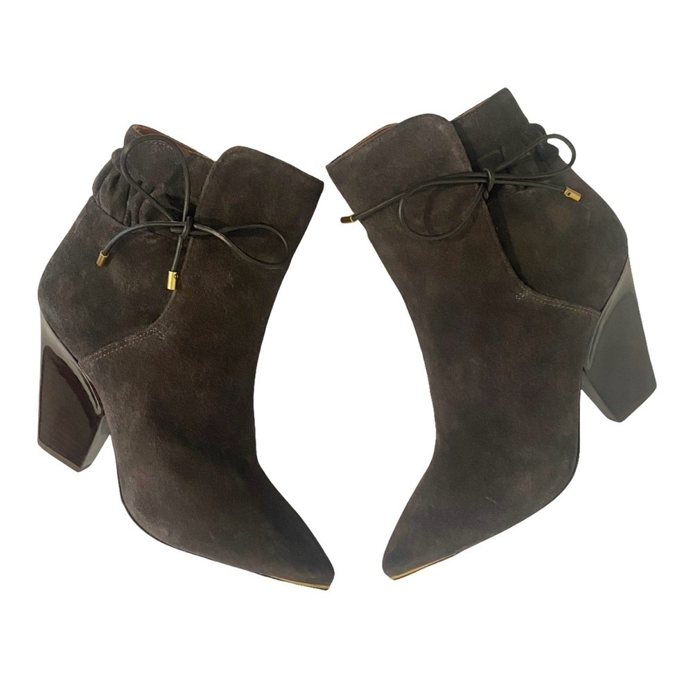 Tory Burch New Lila Ankle Boots Size 8.5 Brown Leather Suede 90s Scrunch - Picture 8 of 16